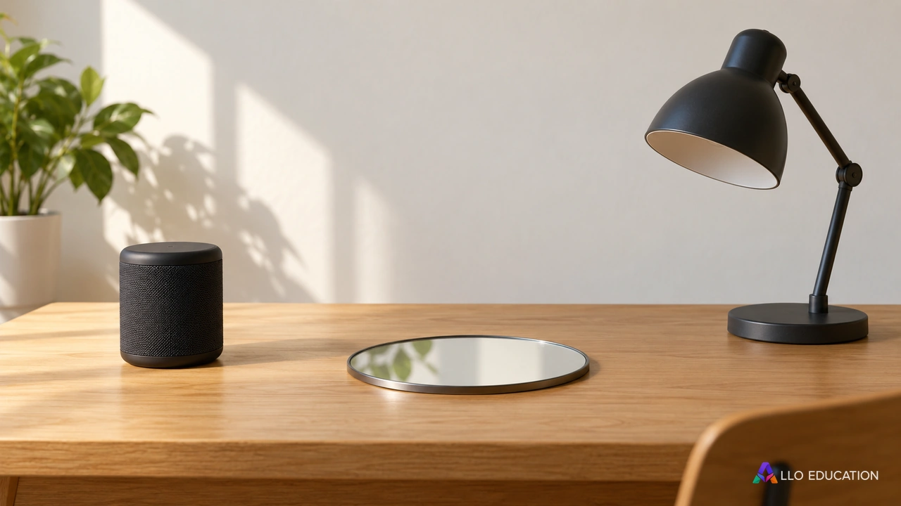 An inactive plain speaker and lamp introduce acoustic and light signals without showing measurements.